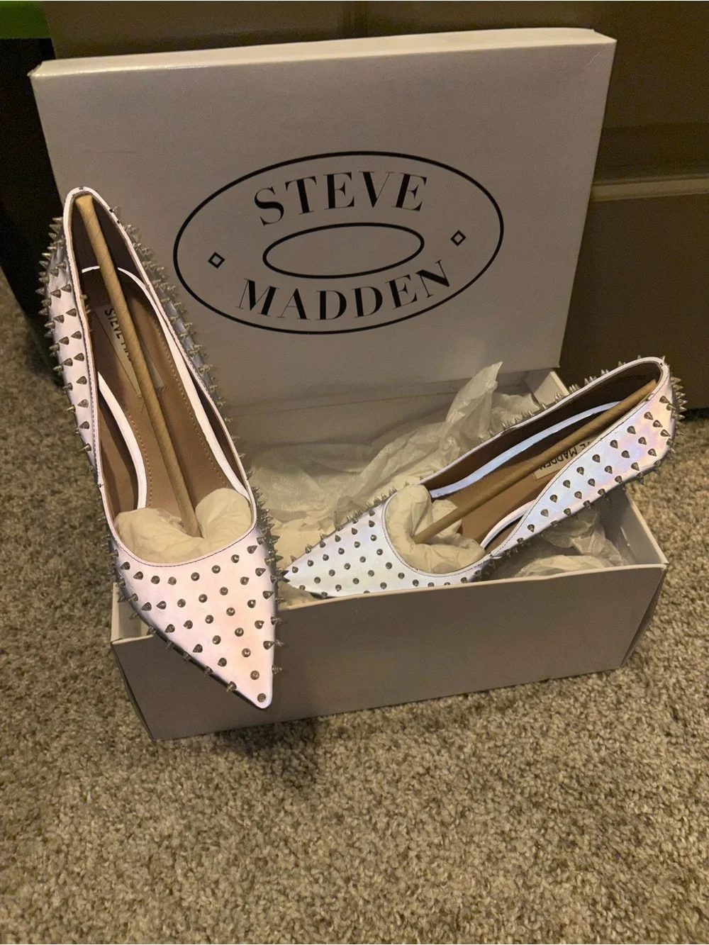 Steve Madden Gray Studded Pointed-Toe Stilettos
